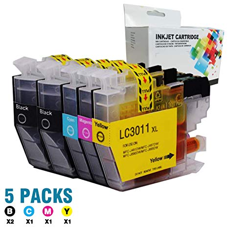 Linkcolor Compatible LC3011 Ink Cartridge Replacement for Brother LC-3011 LC3011 Ink Cartridge for Brother MFC-J491DW MFC-J497DW MFC-J690DW MFC-J895DW Printer(2 Black,1 Cyan,1 Magenta,1 Yellow) 5-Pack