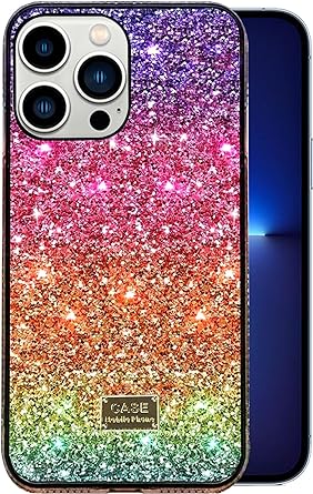 Umhlaba Compatible with iPhone 13 pro max case Bling Glitter Rainbow Women Sparkly Phone Cover Gradient Girly Luxury Fashion Girls Sparkly Shiny Cute Pretty Stylish 6.7 inch
