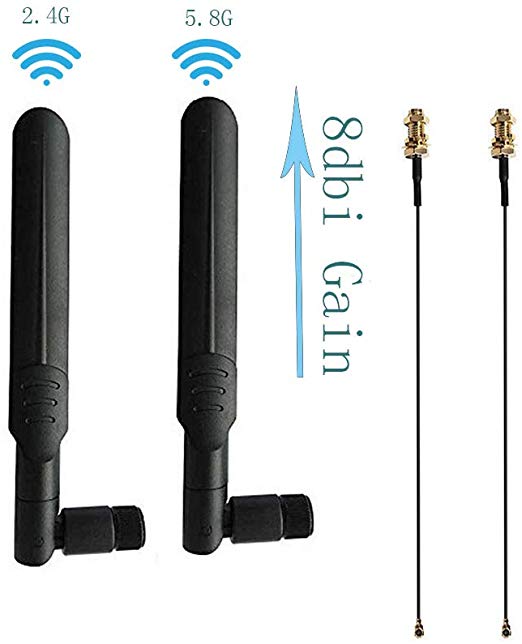 Siren NGFF WIFI Antenna,M.2 MHF4 Cable Antenna Mod Kit 2 x 8dbi RP-SMA Dual Band 2.4GHz 5GHz   2 x 30cm for NGFF Wireless Cards & M.2(NGFF) AX200NGW 8265AC 8265NGW 7265AC 9560AC Cards
