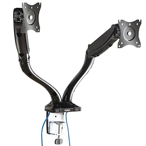 VonHaus Premium Gas Spring Dual Articulating Monitor Arms - Desk Clamp Mount Bracket for 13-27” Screens: 360° Rotation, ±90° tilt up/down, ±90° tilt left/right & 180° Swivel Arm, Max VESA 100x100