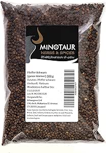 Minotaur Spices | Pepe nero | Pepe in grani interi | 2 x 500 g (1 Kg)