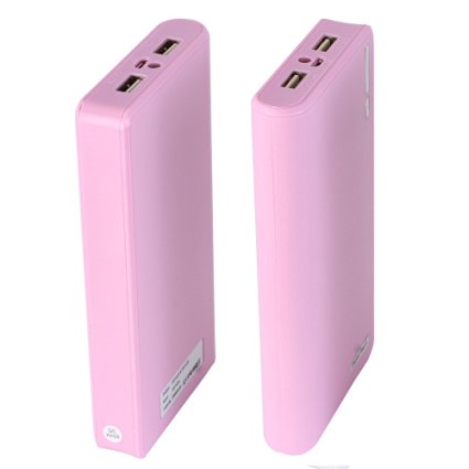 Easy Style® 20000mah External Battery Power Bank, Portable Charger Backup Pack with LED Powerful Dual USB for Iphone 6s 6 Plus Ipad Samsung Galaxy and More (Pink)