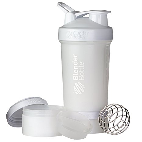 BlenderBottle ProStak System with 22-Ounce Bottle and Twist n' Lock Storage, White/White