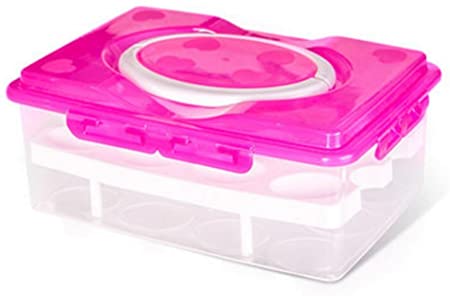 HOTUMN Kitchen Egg Trays Eggs Carrier Egg Container 2 Tiers Eggs Holder with Handle Holds 24 Eggs for Refrigerator Freezer Storage (Pink)