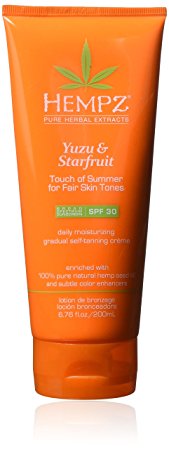 Hempz Yuzu & Starfruit Touch of Summer Moisturizing Gradual Self-Tanning Creme with SPF 30 for Fair Skin Tones, 6.76 Ounce