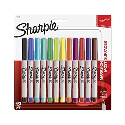 Sharpie Permanent Markers, Ultra Fine Point, Assorted Colors, 12 Count