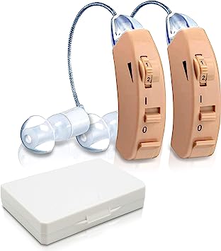 Pyle Dual BTE Hearing Enhancement Device - Behind The Ear Wireless Hear Sound Amplifier - Volume Control, - Filters Noise - Listening Kit Accessories 3 Earbuds / Tips, Case, Battery - Pyle PHLHA46