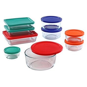 Pyrex 18-Piece Glass Food Storage Set with Multi-Color Lids
