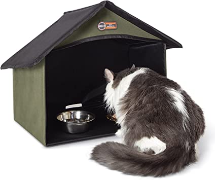 K&H PET PRODUCTS Outdoor Kitty Dining Room Olive 14 X 20 X 16.5 Inches