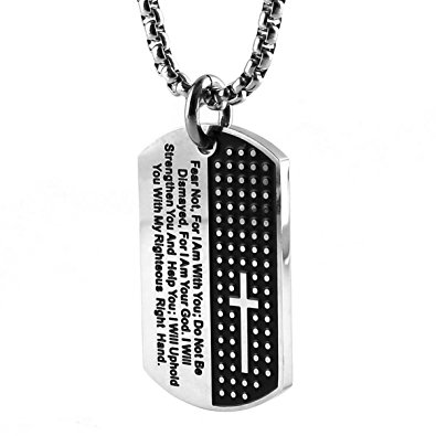 HZMAN Stainless Steel Men's Carved Cross and Lord's Prayer Dog Tag Pendant Necklace Gold & Silver