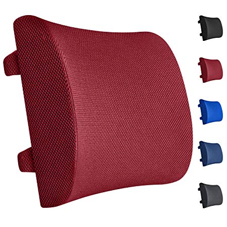 Everlasting Comfort Lumbar Support for Office Chair - 100% Pure Memory Foam Back Pillow for Car (Red)