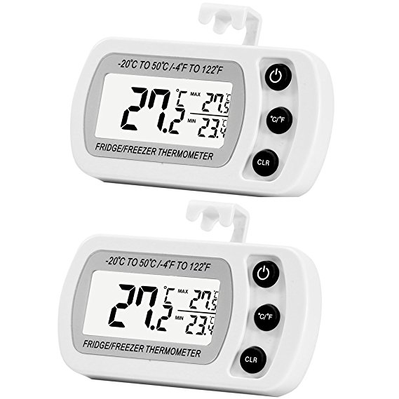 2 Pack Digital Refrigerator Freezer Thermometer,Max/Min Record Function with Large LCD Display