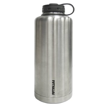Fifty/Fifty Vacuum-Insulated Stainless Steel Bottle with Wide Mouth - 64 oz. Capacity