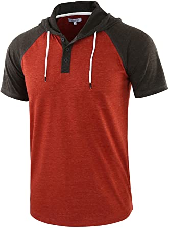 Vetemin Men's Casual Short Raglan Sleeve Henley Jersey Hoodie Baseball T Shirt