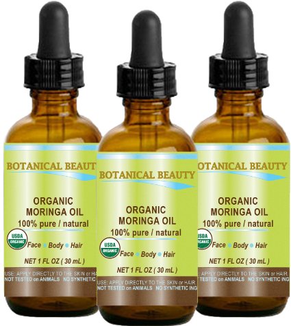 MORINGA OIL CERTIFIED ORGANIC. 100% Pure / Natural / Undiluted. 1 Fl.oz.- 30 ml. For Skin, Hair, Lip and Nail Care. by Botanical Beauty