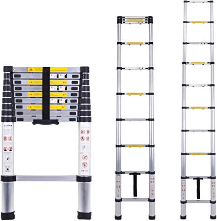 Telescopic Ladder Multi-Purpose Aluminium Telescoping Ladder Extension Extend Portable Ladder Foldable Ladder EN131 and CE Standards (2.9M / 9.5Ft)