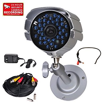 VideoSecu Security Camera Bullet Infrared Day Night Outdoor 520TVL 36 IR LEDs Built-in Mechanical IR-Cut filter switch for CCTV DVR Home System with Preamp Microphone, Power Supply, Cable IR808HN M7W