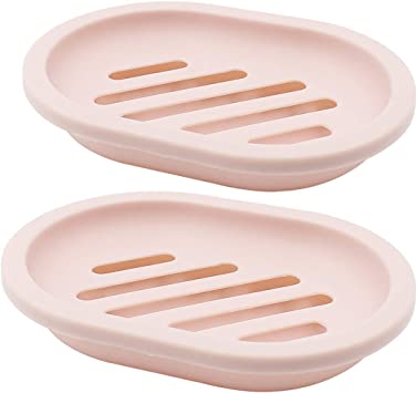 Topsky 2-Pack Soap Dish with Drain, Soap Holder, Soap Saver, Easy Cleaning, Dry, Stop Mushy Soap (Grey) (Pink)