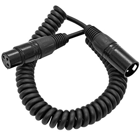 Seismic Audio - SACX-1Black - 1.5 Foot Coiled Black XLR Microphone Cable - Extends to 7.5 Feet - PA/DJ Boom Stand Mic Cord