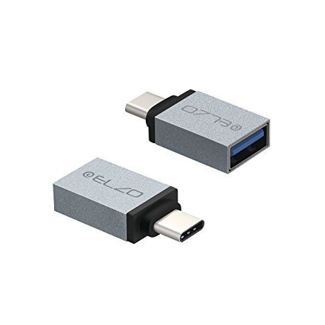 Elzo 2 Pack USB-C OTG Adapter Type-C to USB 3.0 Adapter for MacBook Pro, Google Pixel, Nexus 6P 5X, LG G5, HTC 10, and More (Type C to USB 3.0 OTG, Gray)