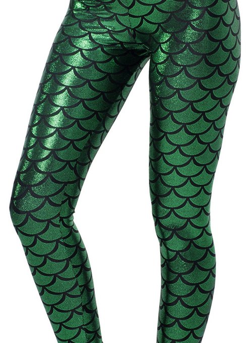 Jescakoo Digital Print Mermaid Fish Scale Stretch Leggings Pant for Women S-3XL