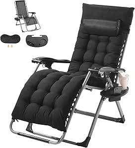 VEVOR Zero Gravity Chair, 26 inch Zero Gravity Recliner Lounge Chair for Indoor and Outdoor, Adjustable Anti Gravity Chair with Cushion, Headrest, Footrest, and Cupholder, 500 lbs, Black