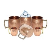 DakshCraft  Handmade Pure Copper Hammered Moscow Mule Mug Set of 4 with 2 Copper Shot Mugs
