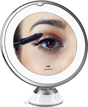 10X Magnifying Makeup Mirror - Vanity Mirror with LED Lights 360 Degree Rotation Powerful Suction Cup Portable Magnification Cosmetic Mirror Good for Bathroom, Travel