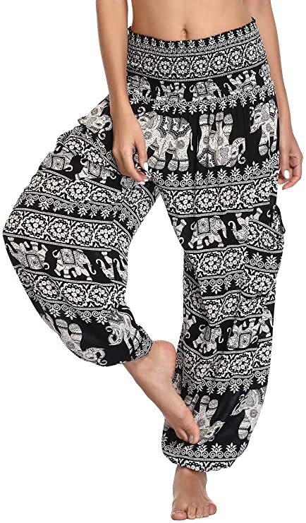 Urban CoCo Women's Smocked Waist Boho Floral Print Harem Yoga Pants