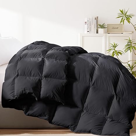 Cosybay Feather Comforter Filled with Feather and Down - Heavyweight Black Twin Size Duvet Insert- Luxurious Hotel Bedding Comforters with 100% Cotton Cover - Twin/Twin XL 68 x 90 Inch