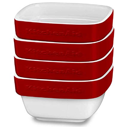 KitchenAid 4 Pack Streamline Ceramic 8 oz Dish Ceramic Bakeware Set, Crème Brule, Soufflé Flan Serveware