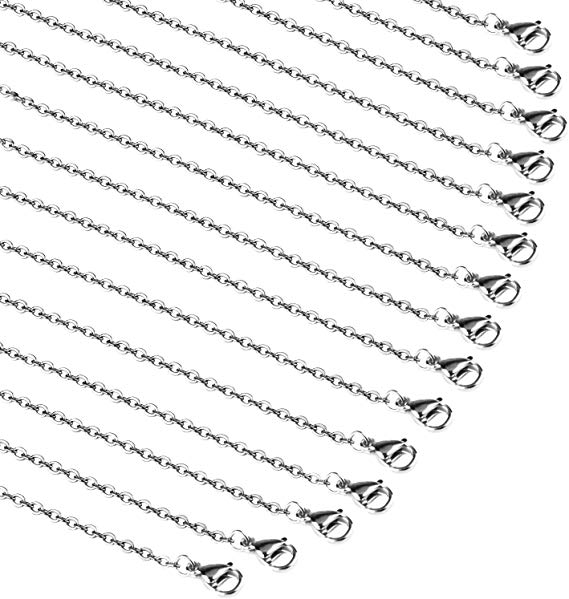 Soqal 50pcs Dark Silver Chain Necklace Bulk Stainless Steel Chain for Jewelry Making (18 Inches)