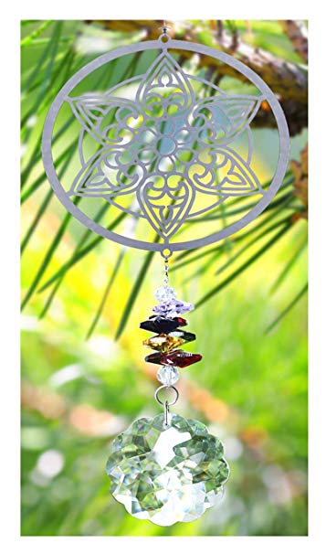 H&D Handmade Crystal Suncatcher Rainbow Maker Hanging Crystal Ornament for Window Home Decoration - Mandala Flower Design