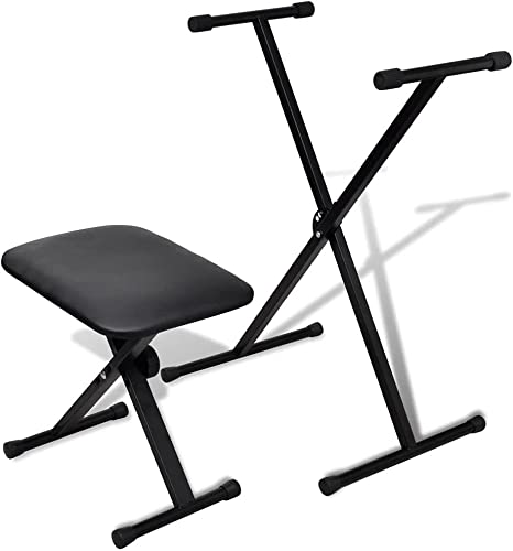 vidaXL Adjustable Keyboard Stand and Stool Set Indoor Home Portable Folding X-Style Music Entertainment Accessory Stool Seat Bench
