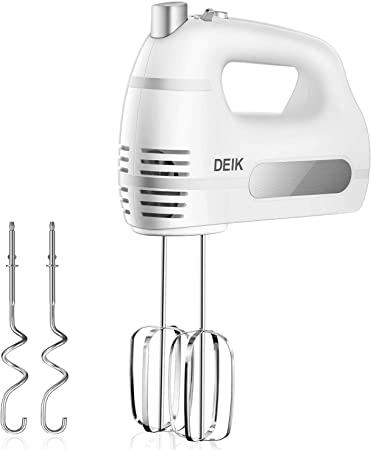 Hand Mixer, Deik 6-Speed Ultra Power Hand Mixer Electric – Hand Held Mixer Includes 2 Stainless Steel Beaters and 2 Dough Hooks, Turbo Button, One Button Eject Design, White