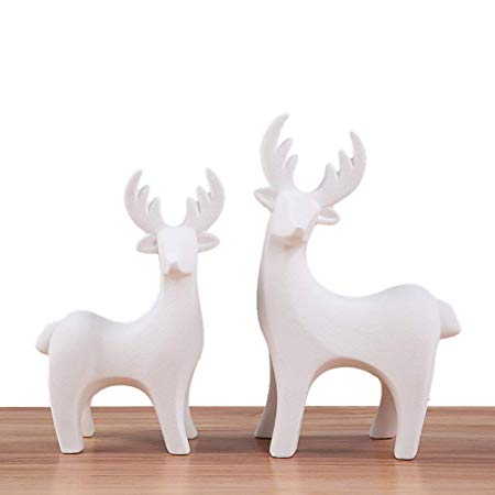 Flyzy Elk Ceramic Crafts Animal Ornament Porcelain Decoration Ceramic Deer Set Figurine Reindeer Art Creative Furnishings Ornaments Gift (White)