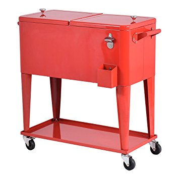 Giantex 80-quart Cooler Beer Cart Outdoor Entertaining Rolling Party Steel Bar Bistro