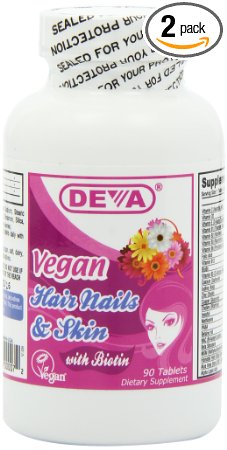 Deva Vegan Vitamins Hair, Nails & Skin, 90-Count  (Pack of 2)