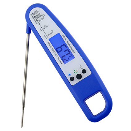 TedGem Instant Read Digital Meat Thermometer with LED Backlight for Meat Cooking Food BBQ Kitchen Grill Water Candy Sugar Thermometer, Instant Read & Foldable, Meat Temperature Guide Included