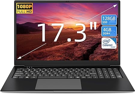 SGIN Laptop, 4GB RAM 128GB SSD Laptops Computer with 17 Inch 1920 * 1080 IPS Display, Intel Celeron Quad-Core Processor(Up to 2.5GHz), Mini HDMI, Webcam, Wi-Fi, 512GB Expansion