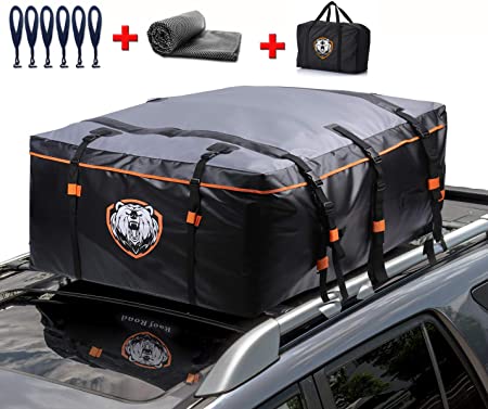Waterproof Rooftop Cargo Carrier - Heavy Duty Roof Top Luggage Storage Bag with Anti-slip Mat   10 Reinforced Straps   6 Door Hooks - Perfect for Car, Truck, SUV With/Without Rack - 15 Cubic Feet Pro