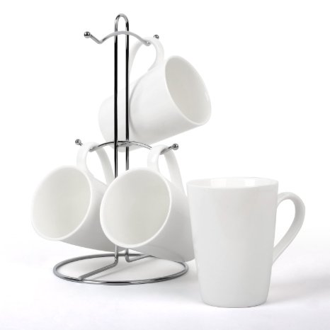 KICODE Tusy Coffee Cups and Chrome Rack Sets High Quality Fine Porcelain