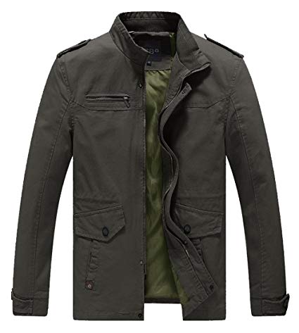 Lega Mens Casual Cotton Coat Stand Collar Military Windbreaker Jacket