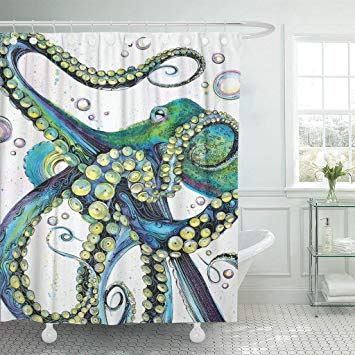 Emvency Shower Curtain Vintage Colorful Fashion Octopus Painting Polyester Fabric 78 X 72 Inches Shower Curtains Mildew Resistant Waterproof Adjustable Hook Odorless Bathroom