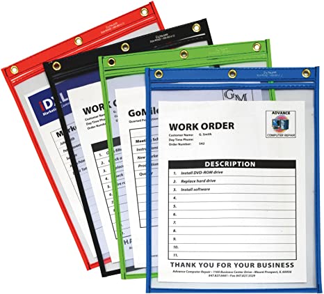 C-Line Heavy Duty Super Heavyweight Plus Stitched Shop Ticket Holder, Assorted Colors, 9 x 12 Inches, Box of 20 Shop Ticket Holders (50920)