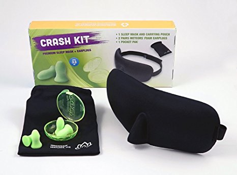 Crash Kit Sleep Mask has Special Nose Padding that Seals Out Light - Moldex- Ear Plugs- Blindfold - from Innerpeace Ventures lets you Blink Easy and Sleep Soundly
