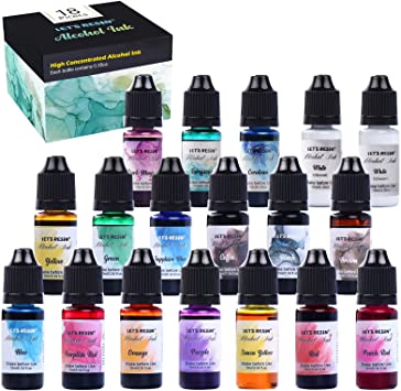 Alcohol Ink Set LET'S RESIN - 18 Vibrant Colors Super High Concentrated Alcohol-Based Ink, Great for Resin Petri Dish Making, Epoxy Resin Painting, Alcohol Ink Art(Each 0.35oz, 18 Bottles in Total)