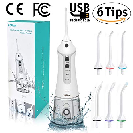 Cordless Water Flosser, Portable Teeth Cleaner, USB Rechargable Cordless Water Flosser ipx7 Waterproof, Dental Care Oral Irrigator 300ml, White