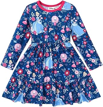 Disney Princess Toddler Girl Dress Character Print Long Sleeve Playwear Dress Fall Outfit 2-6 Years