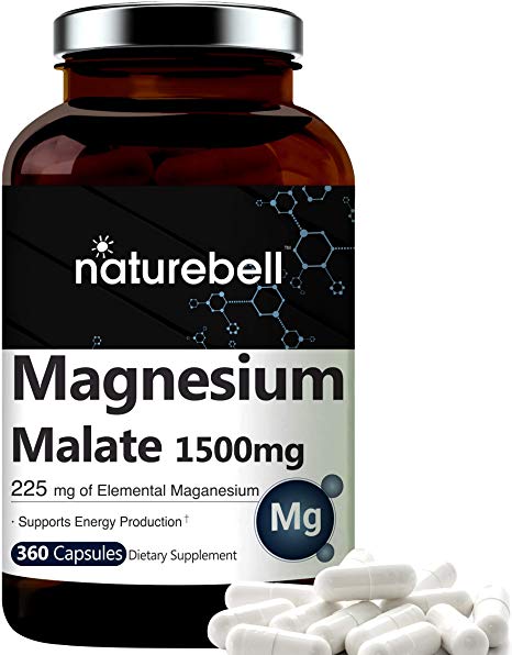 Maximum Strength Magnesium Malate 1500mg Per Serving, 360 Capsules, Strongly Support Calming and Muscle Recovery, Non-GMO and Made in USA